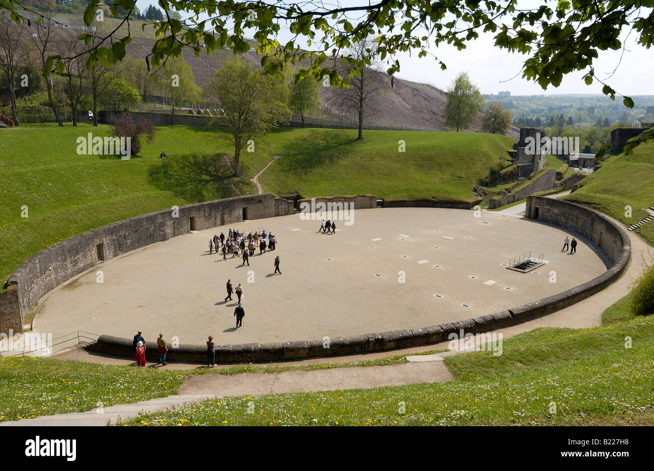 ruin of roman amphitheater, Trier, Germany, Europe Stock Photo