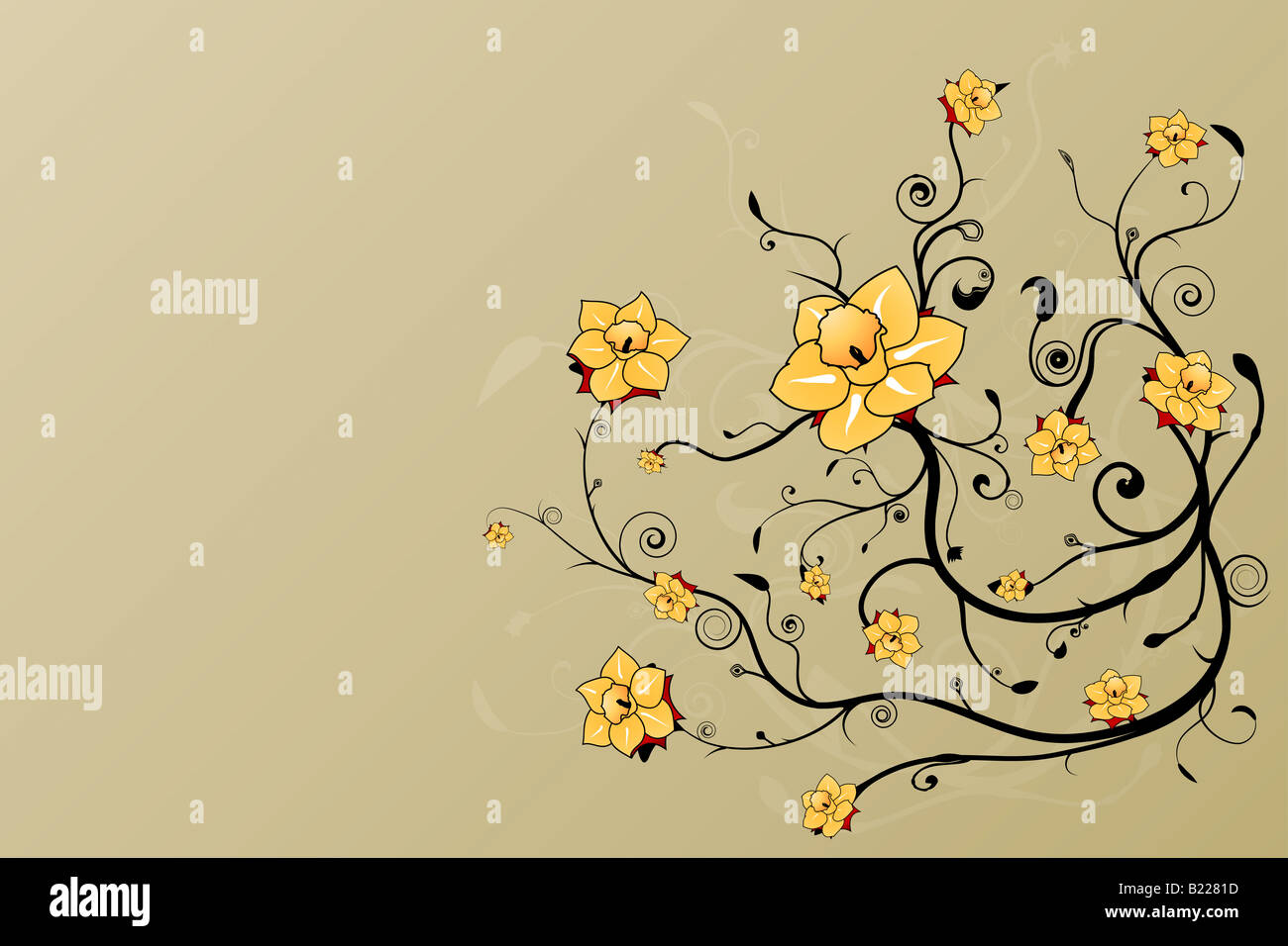 Vector illustration of a beautiful floral grunge background with stylized flowers and art spirals Stock Photo