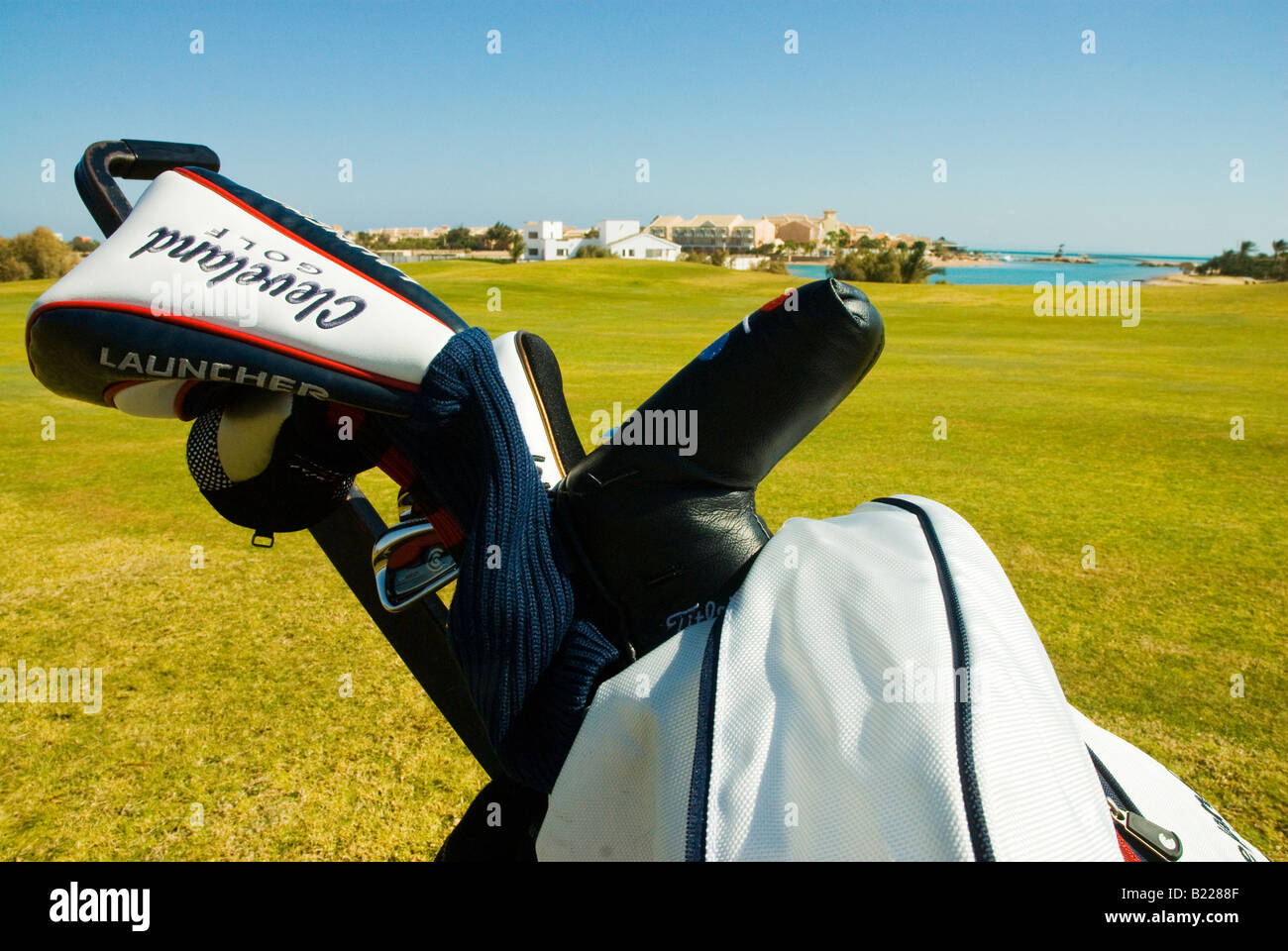 Golfclubs with a view Stock Photo
