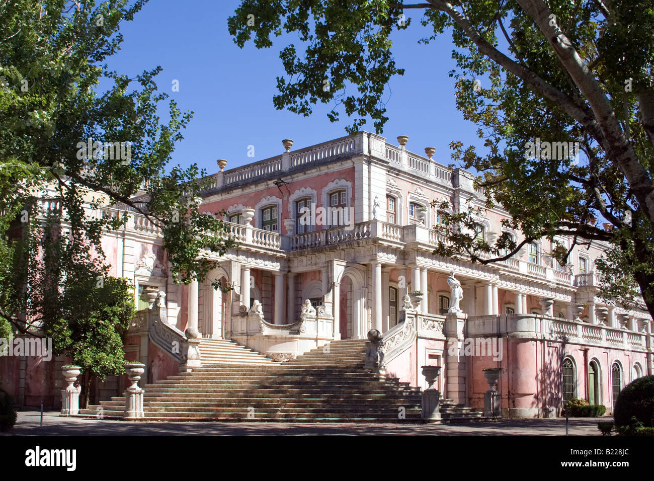 Lions Staircase (Escadaria dos Leões) leading to the gardens of the Queluz Palace - Portugal. Stock Photo