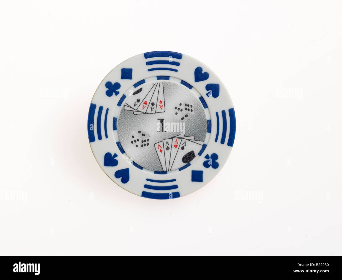 Blue & White Poker Chips value 1 Stock Photo Alamy