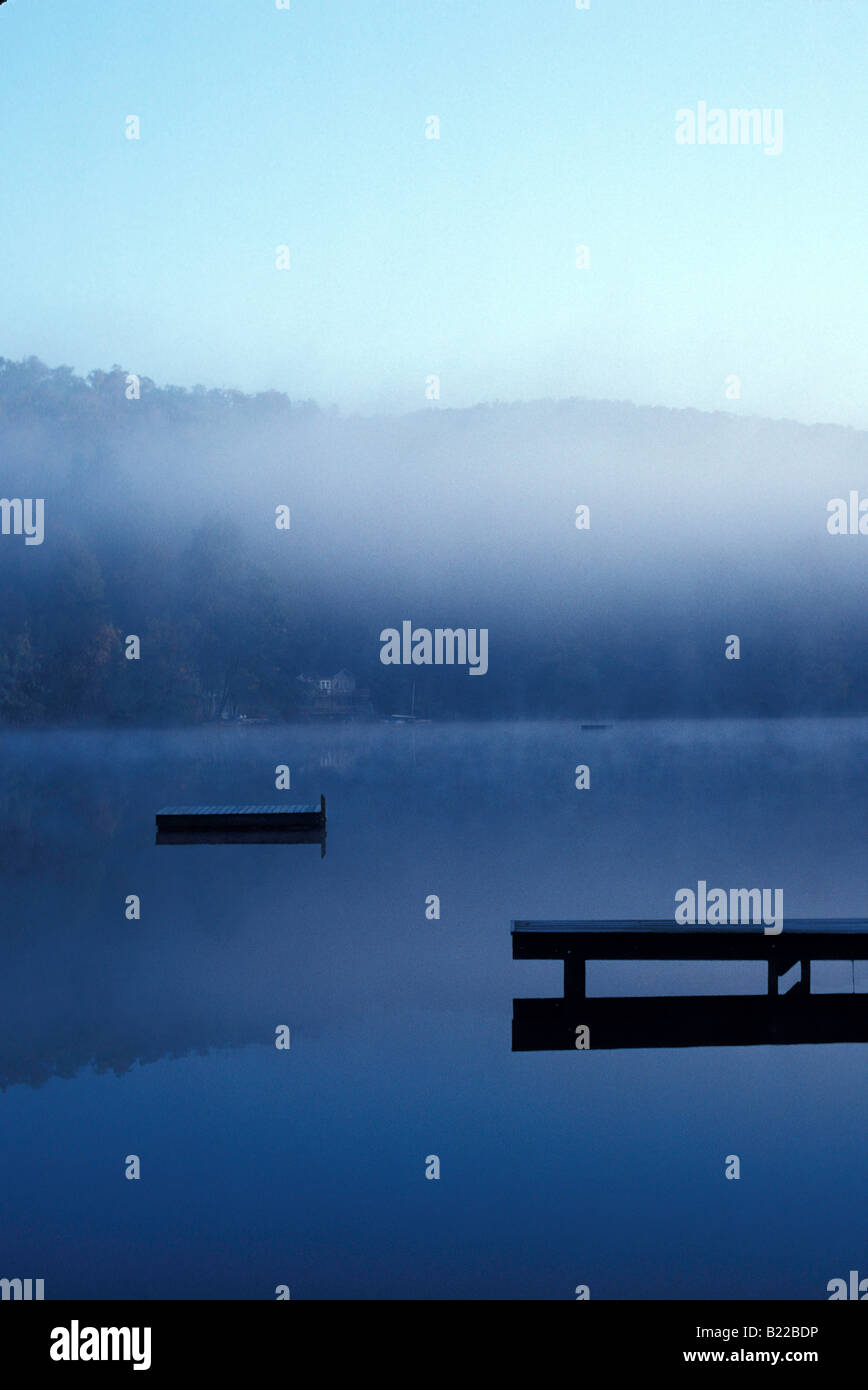Dock and morning mist CT Stock Photo