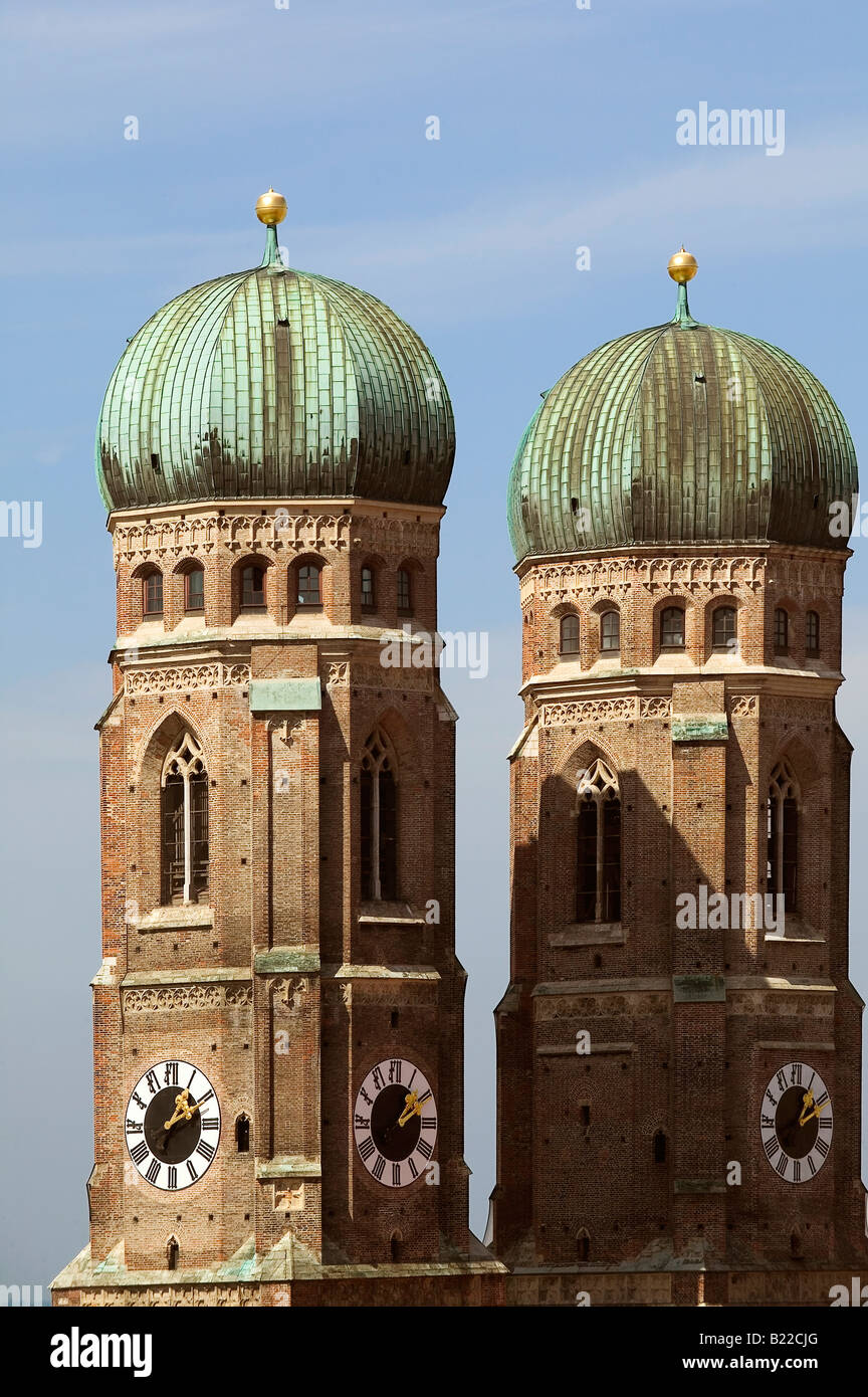 two towers of church Frauenkirche in Munich Germany Europe Bavaria Stock Photo
