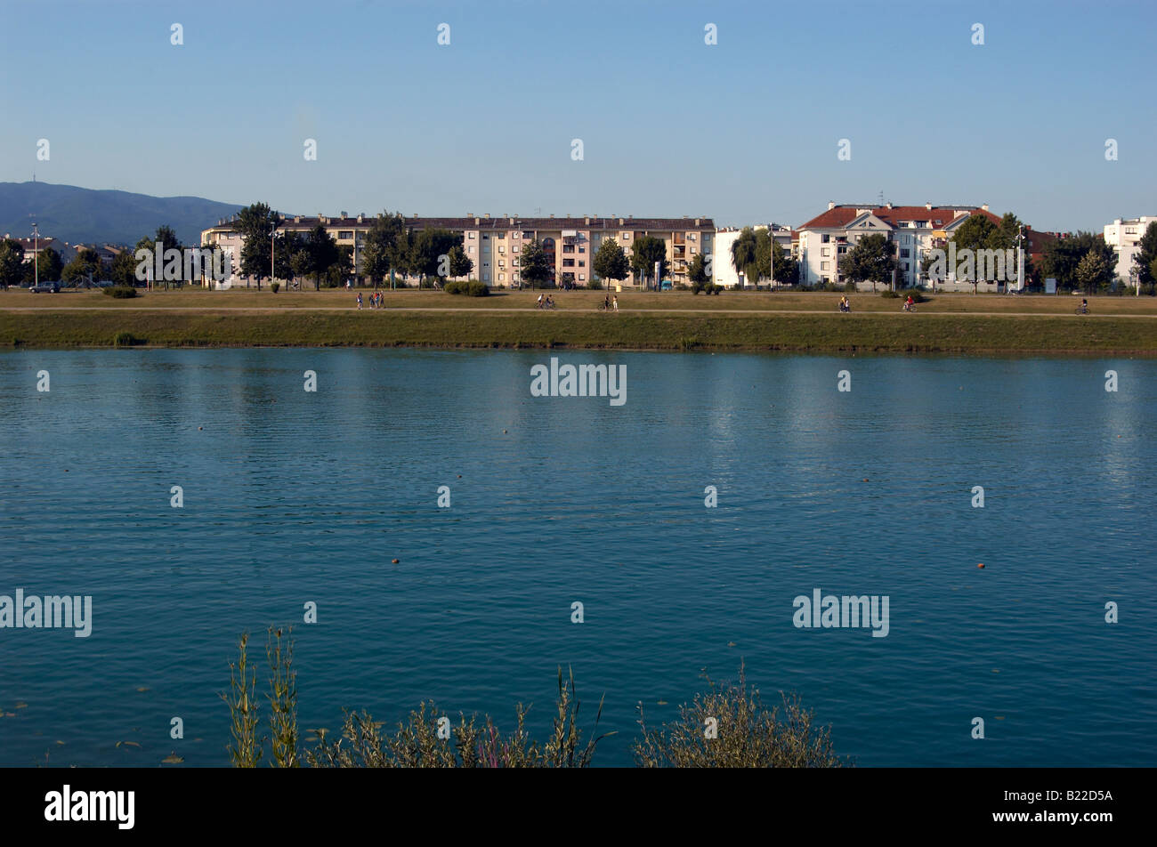 Jarun lake and city part Zagreb Croatia Stock Photo