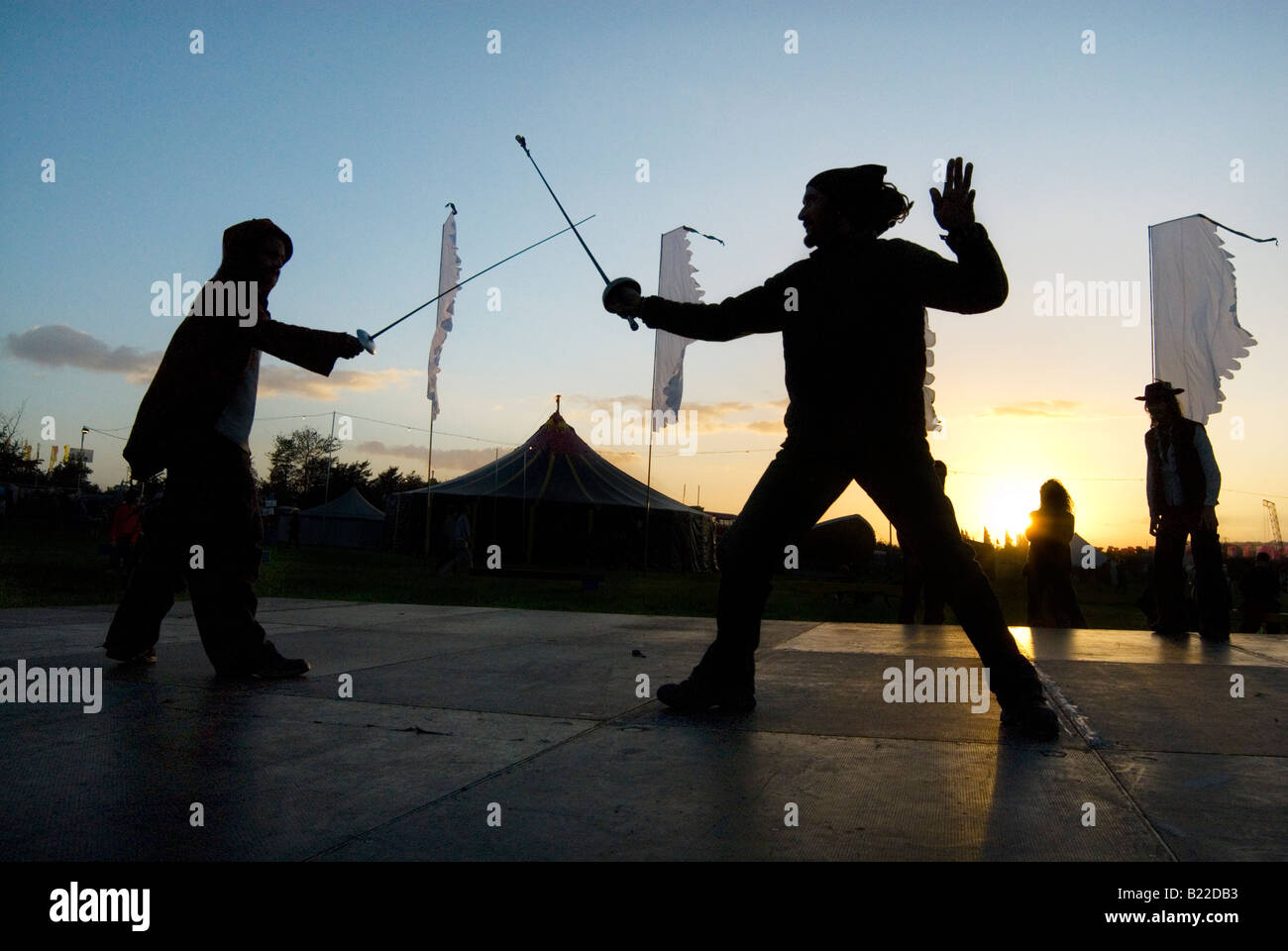 Fencing display at the Glastonbury festival Stock Photo