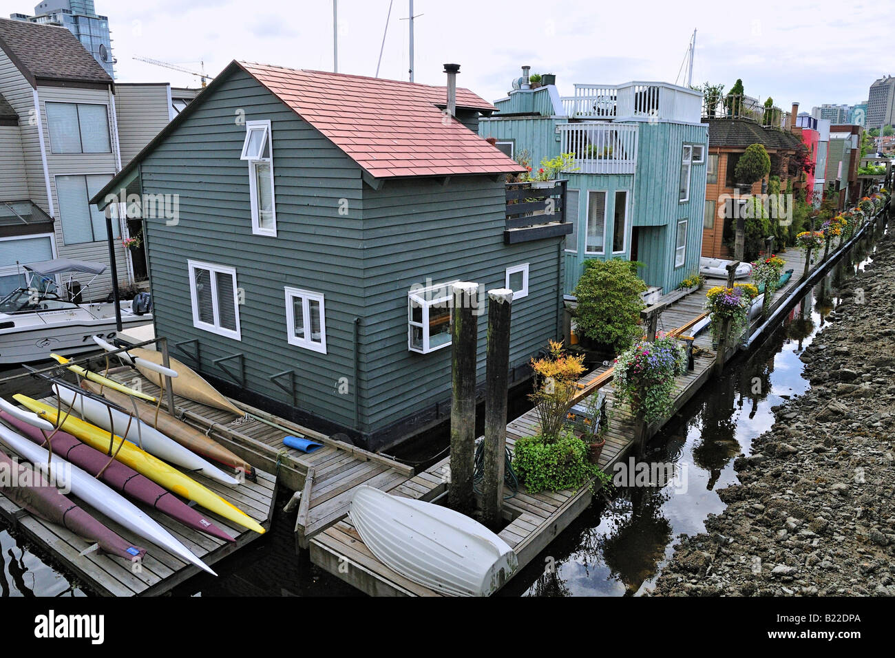 Floating homes Granville Island Vancouver British Columbia Canada Stock