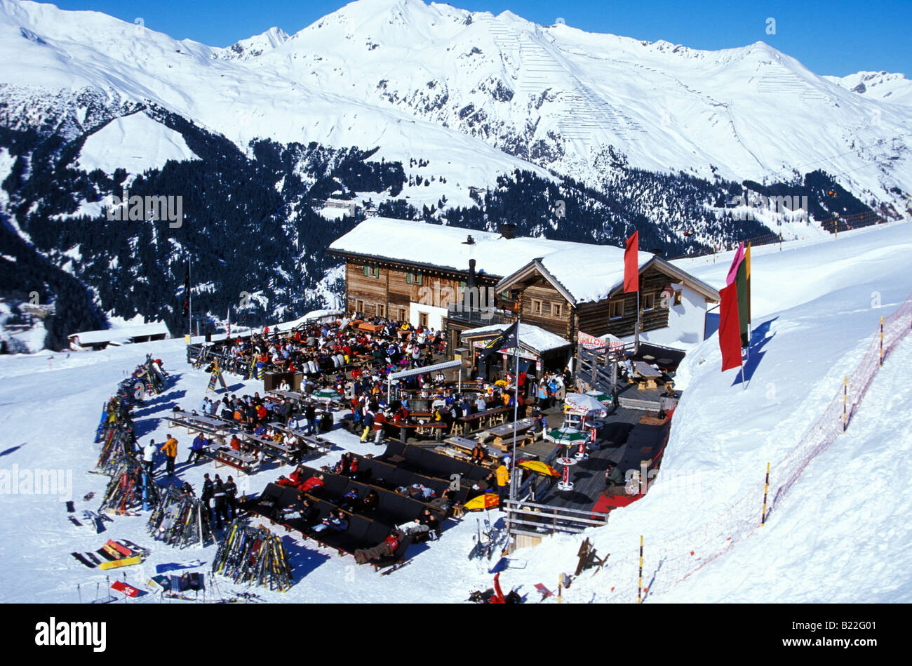 Fuxagufer Hut Jakobshorn Davos Graubunden Switzerland Stock Photo