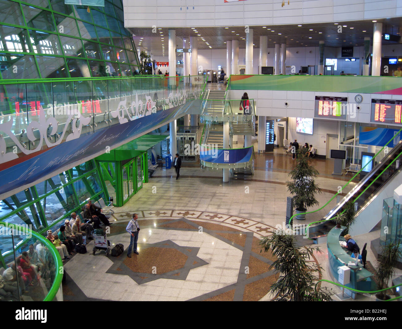 The terminal of Astana Nursultan Nazarbayev International Airport in Nur-Sultan or Nursultan called Astana until March 2019 capital of Kazakhstan Stock Photo