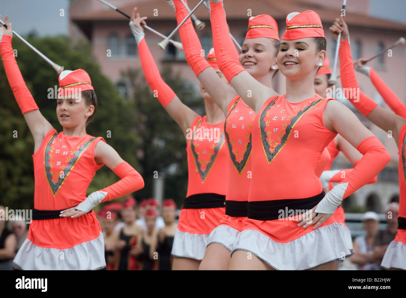 Young girls competing in Majorette International Festival Grand Prix  outdoor competition Opatija Istria Croatia Stock Photo - Alamy