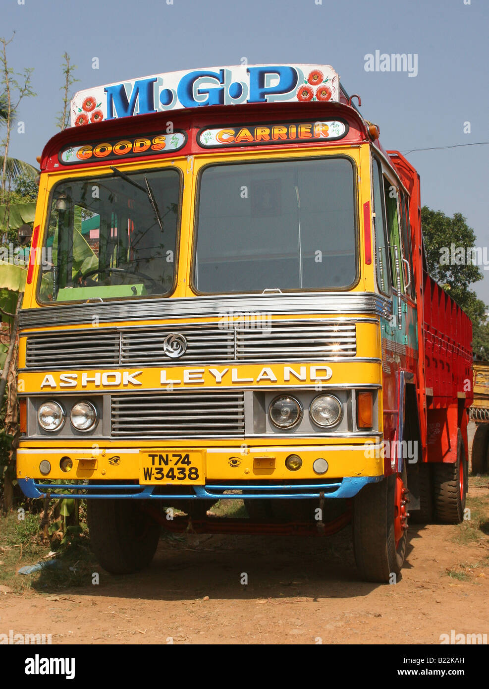 Ashok Leyland truck on the roadside near Kasaragod Kerala India Stock Photo