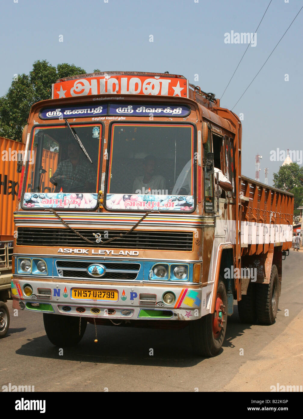 Ashok Leyland truck on the roadside near Kasaragod Kerala India Stock Photo