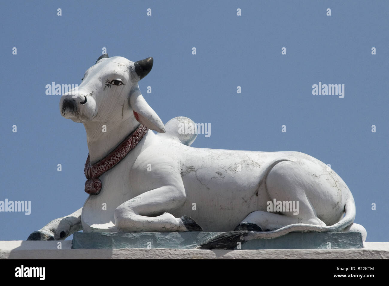 Sculpture of a sacred white brahman bull from a hindu temple Stock Photo