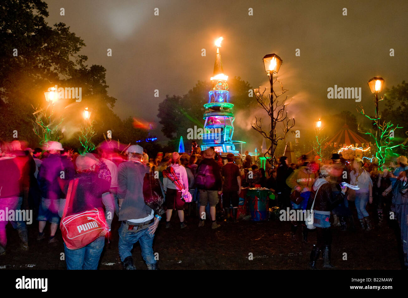 Chaos In Trash City At Night Glastonbury Festival Pilton Somerest UK Europe Stock Photo