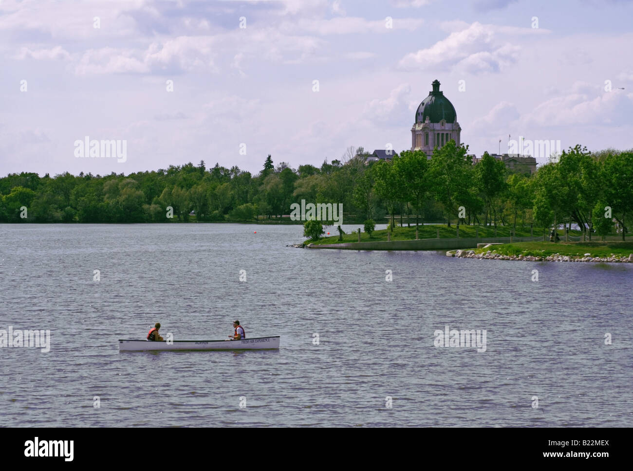 Wascana Lake with Saskatchewan Provincial Legislature building in the background Stock Photo