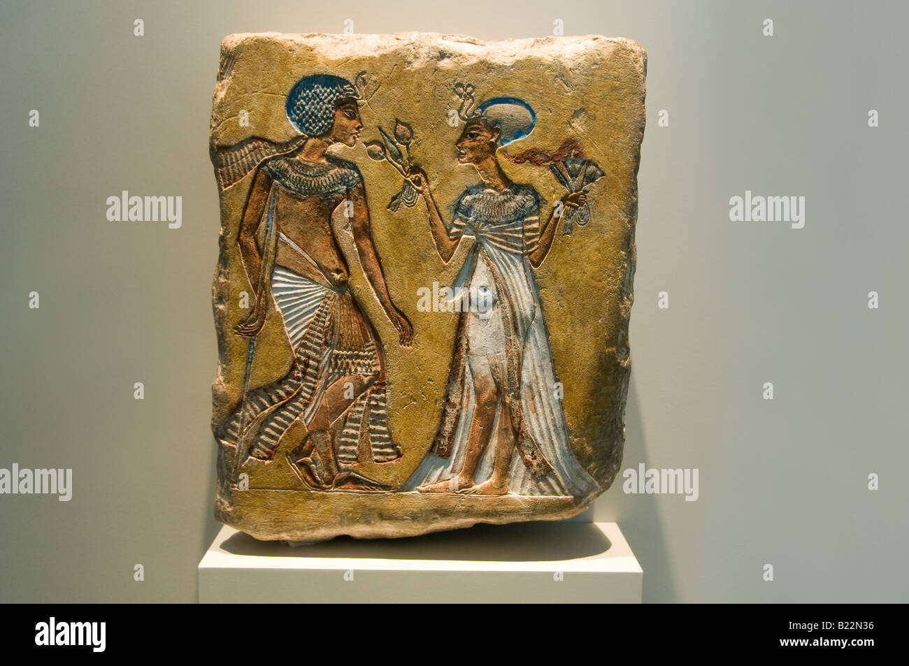 Relief depicting Nefertiti royal wife of Egyptian Pharaoh Akhenaten ...