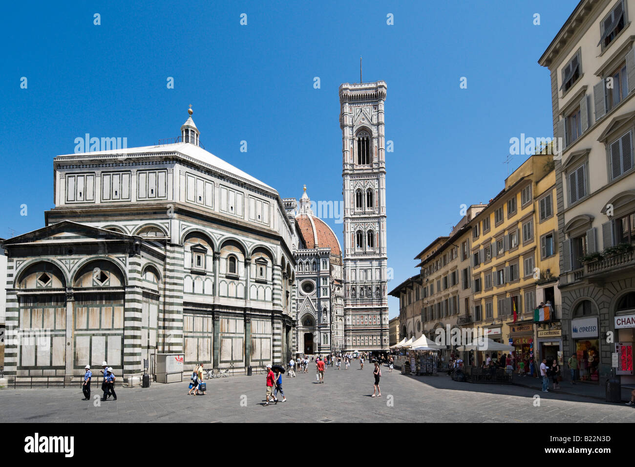 Basilica di Santa Maria del Fiore (the Duomo), Giotto's Campanile & Baptistry , Piazza San Giovanni, Florence, Tuscany, Italy Stock Photo