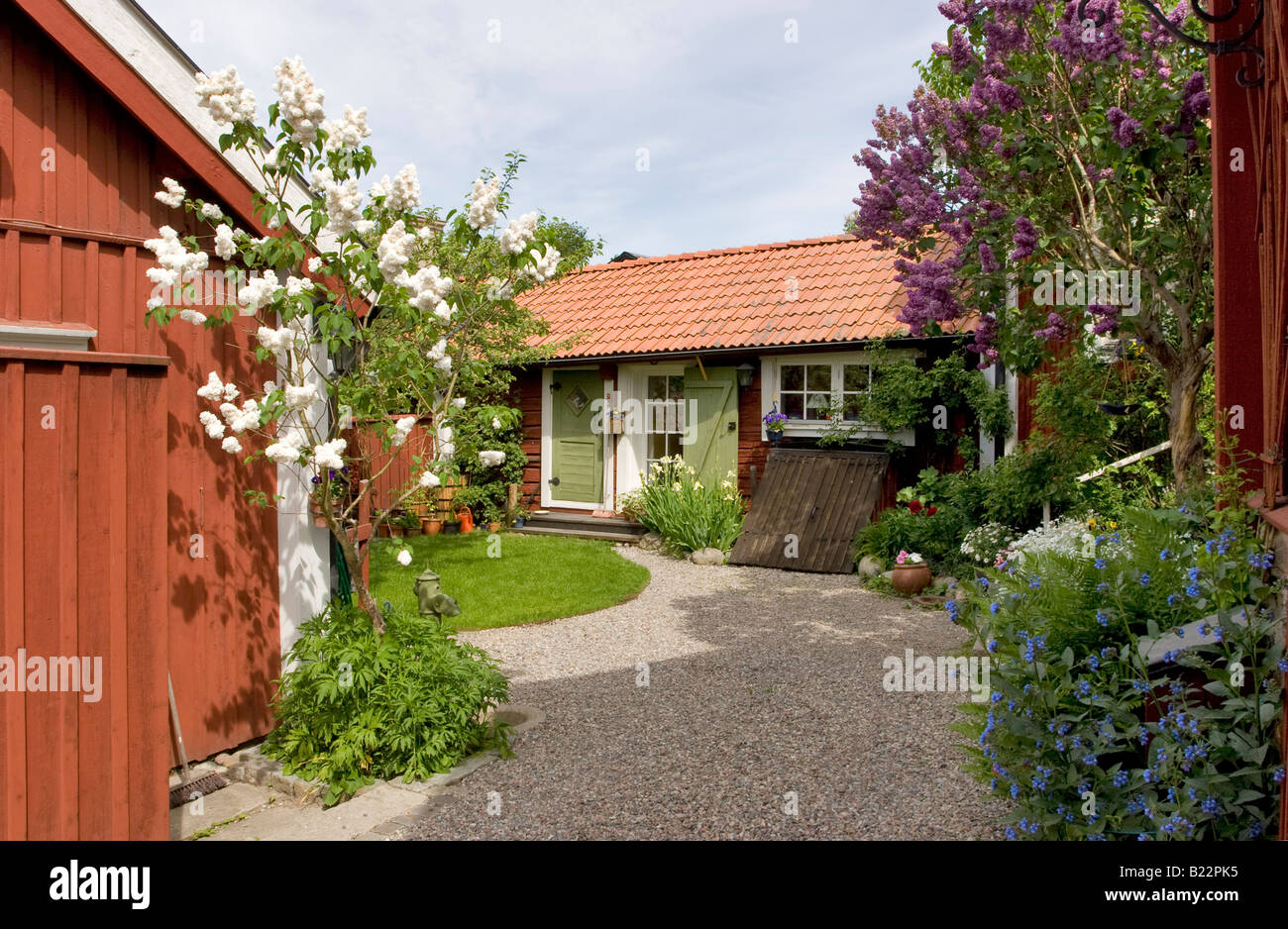 Old wooden buildings in the city of Strängnäs Sweden Stock Photo