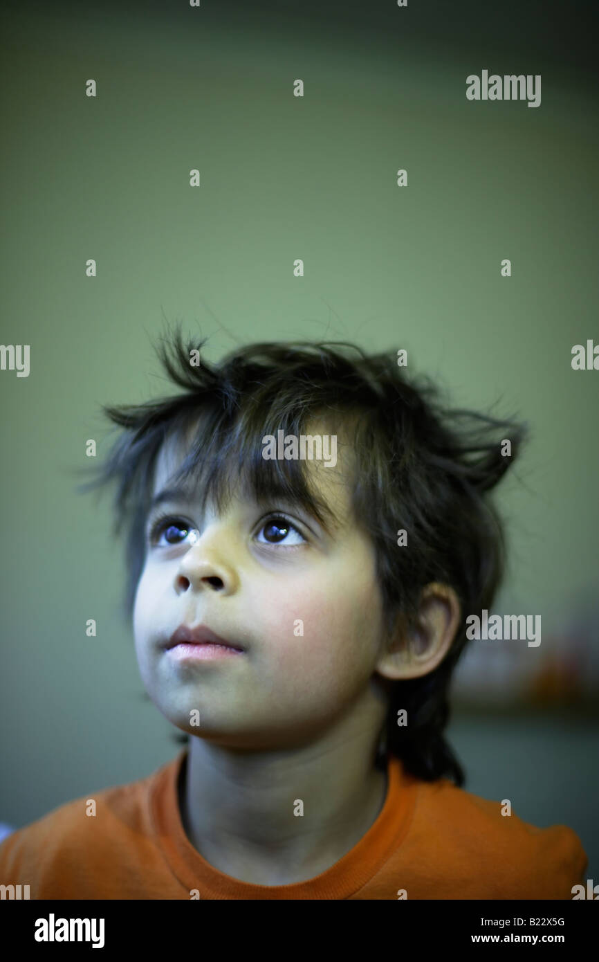 Portrait six year old boy mixed race indian english Stock Photo