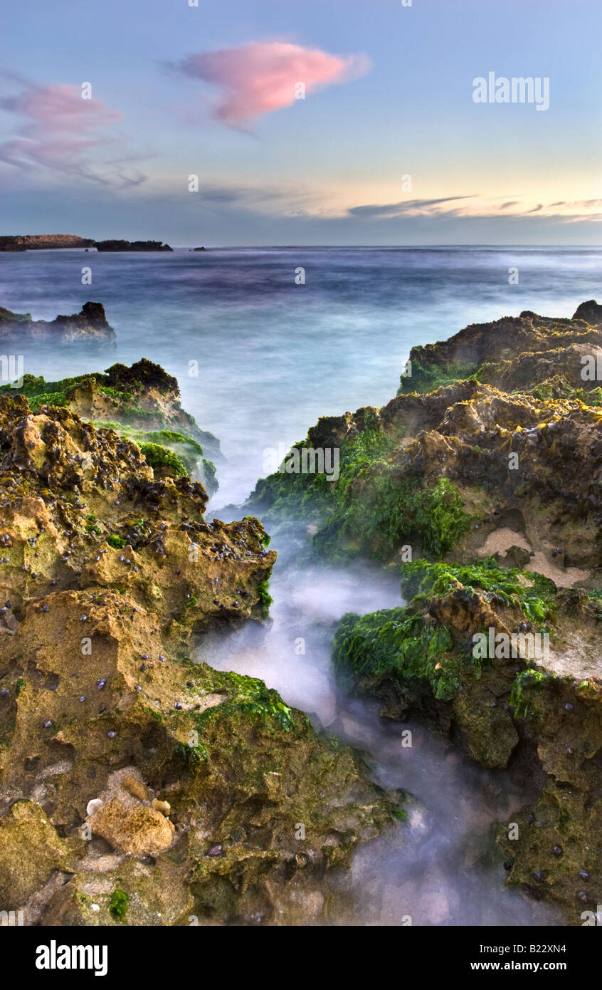 Water flowing through a gap in the limestone rock at Perth's Trigg