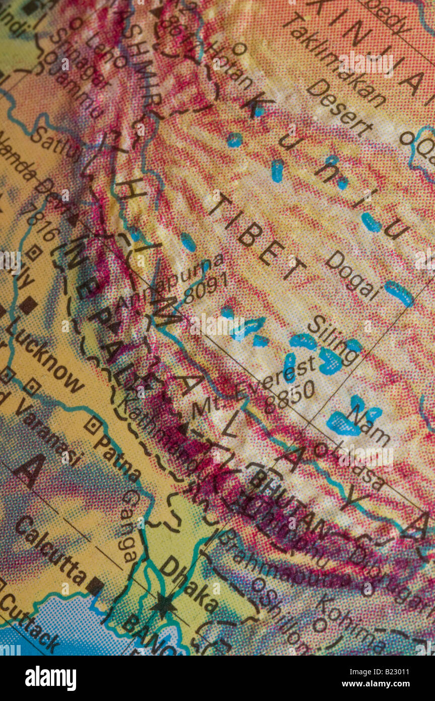 Tibet and Himalaya region on Map Stock Photo Alamy