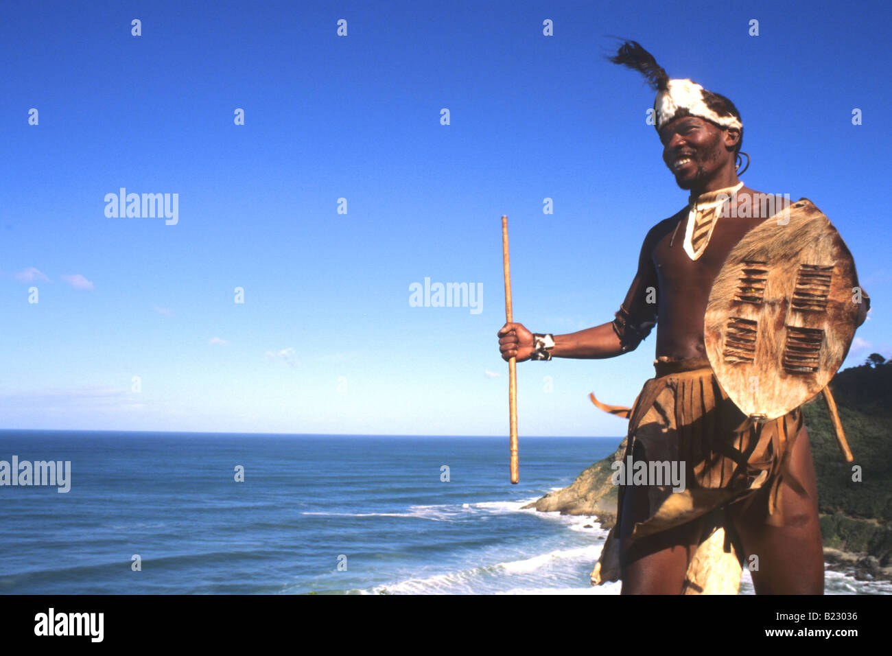 African man from Pondo tribe in traditional clothing at coast, South Africa Stock Photo