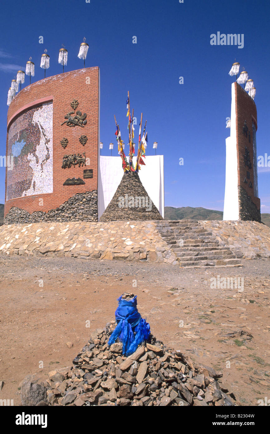 Low angle view of monument, Ovoo Monument, Independent Mongolia Stock Photo