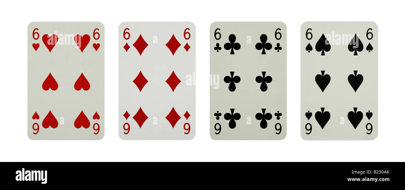 6, six of hearts diamonds clubs spades cards Stock Photo