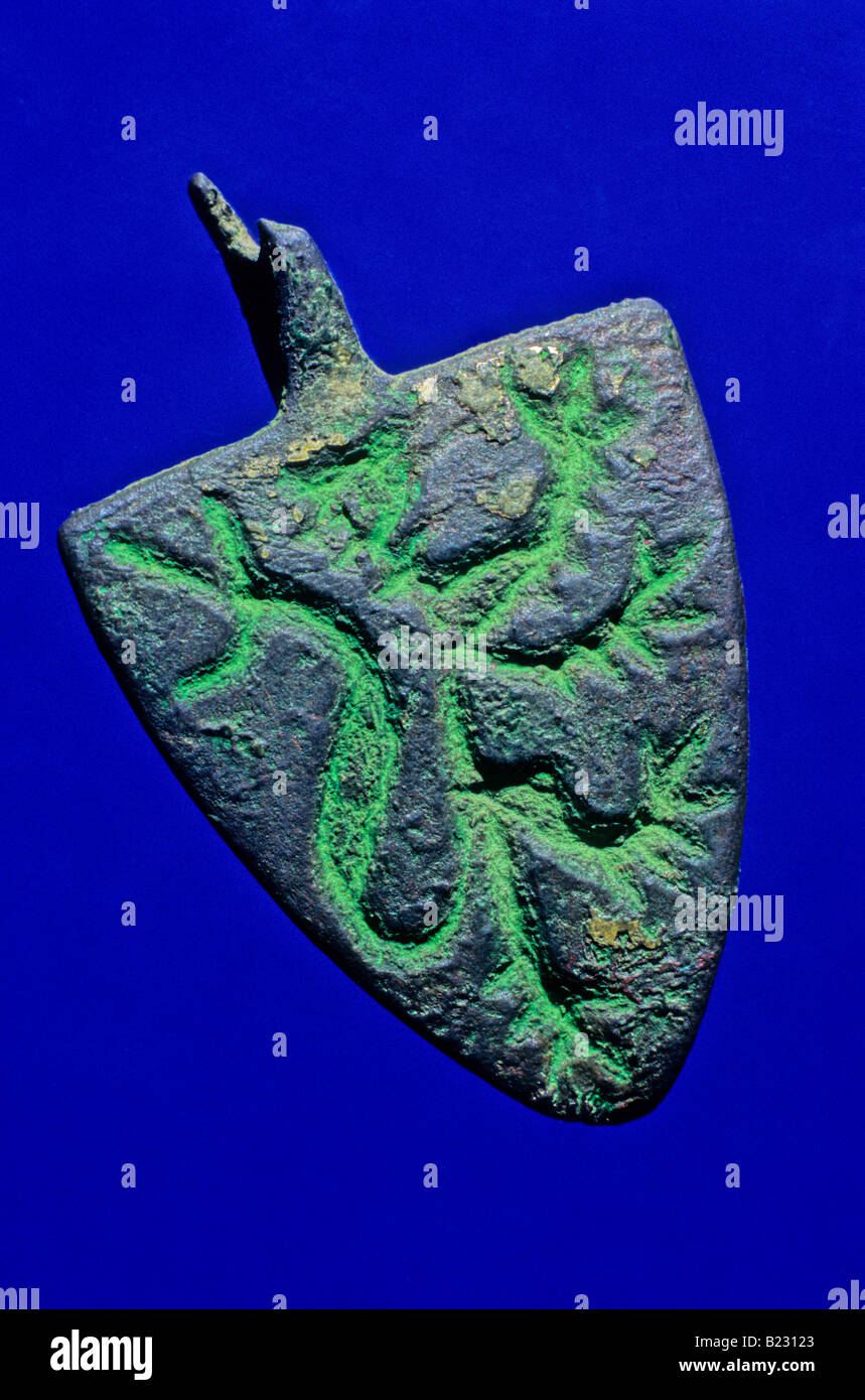 Medieval copper bronze Horse pendant dragon, GRIFFIN Stock Photo