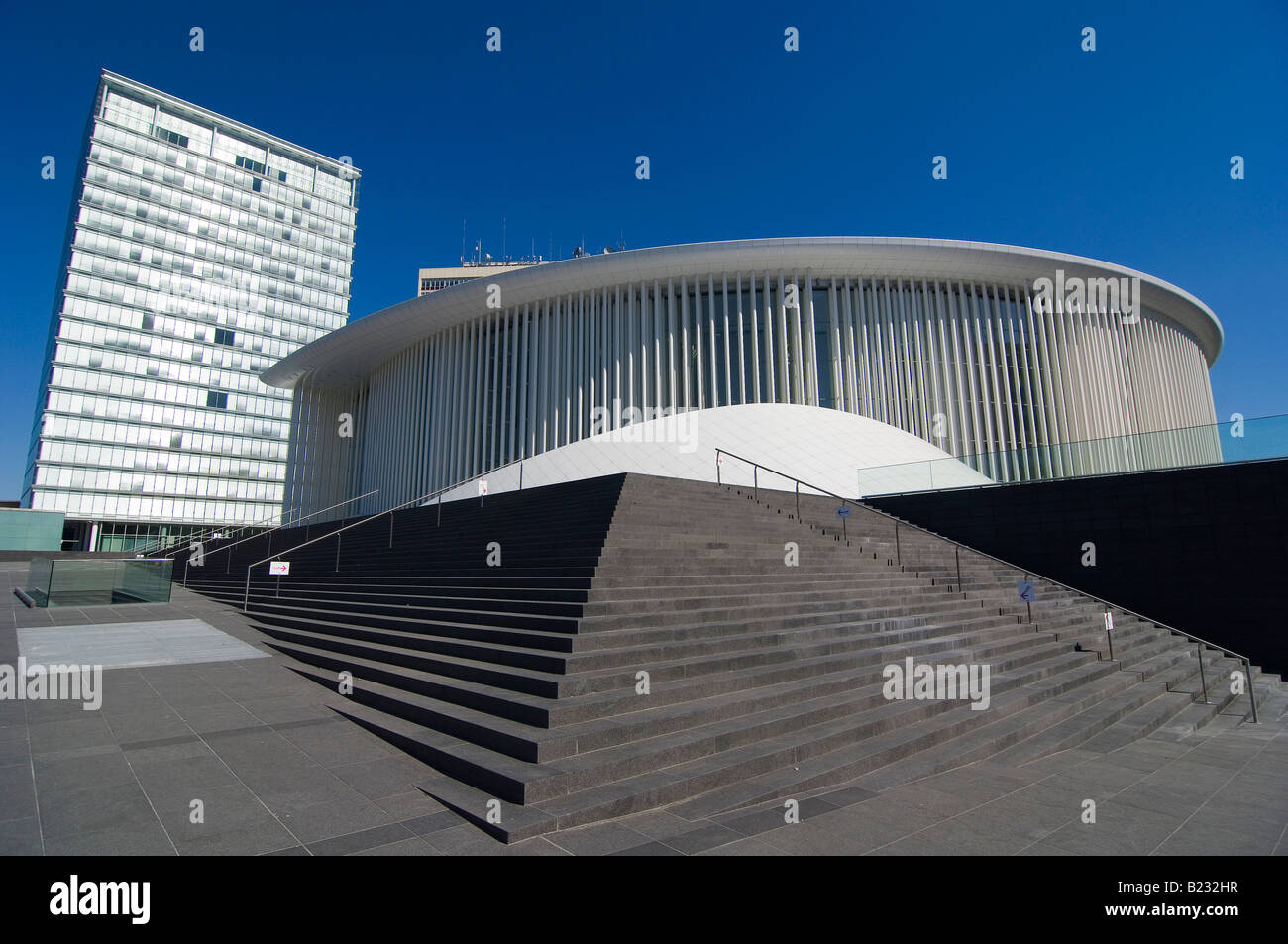 Office buildings in city, Neue Philharmonie, Luxembourg Stock Photo