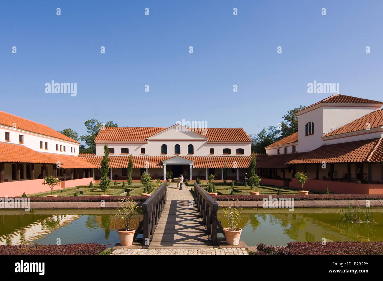 Footbridge leading to open air museum Roemische Villa Borg Germany ...