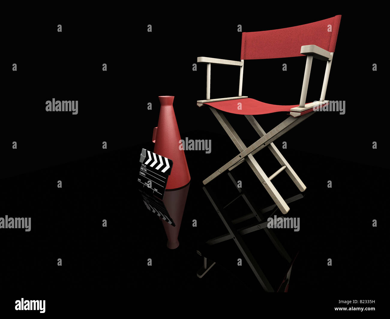 3D render of movie items on black background Stock Photo