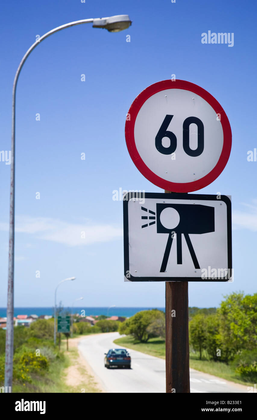 A speed camera warning sign in South Africa. Stock Photo