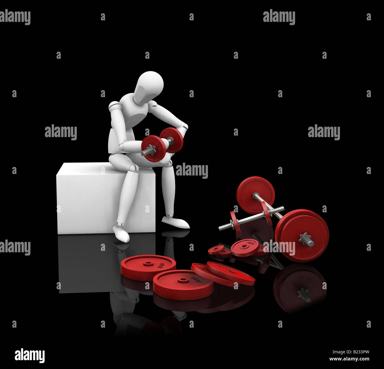 3D render of a man weight lifting on black background Stock Photo