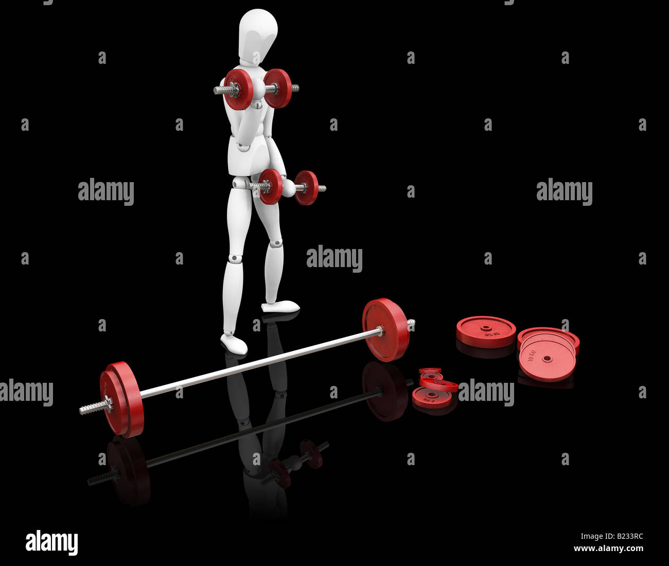 3D render of a man weight lifting on black background Stock Photo