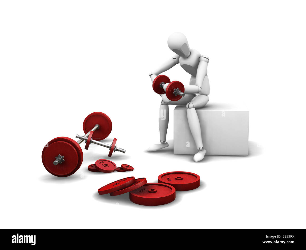 3D render of a man weight lifting on white background Stock Photo