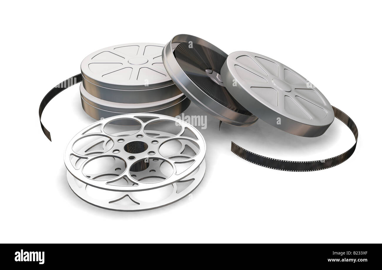 3D render of film reels and film cans Stock Photo