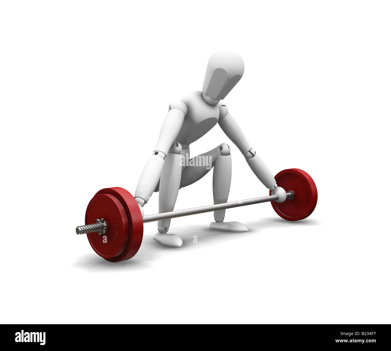3D render of a man weight lifting on a white background Stock Photo