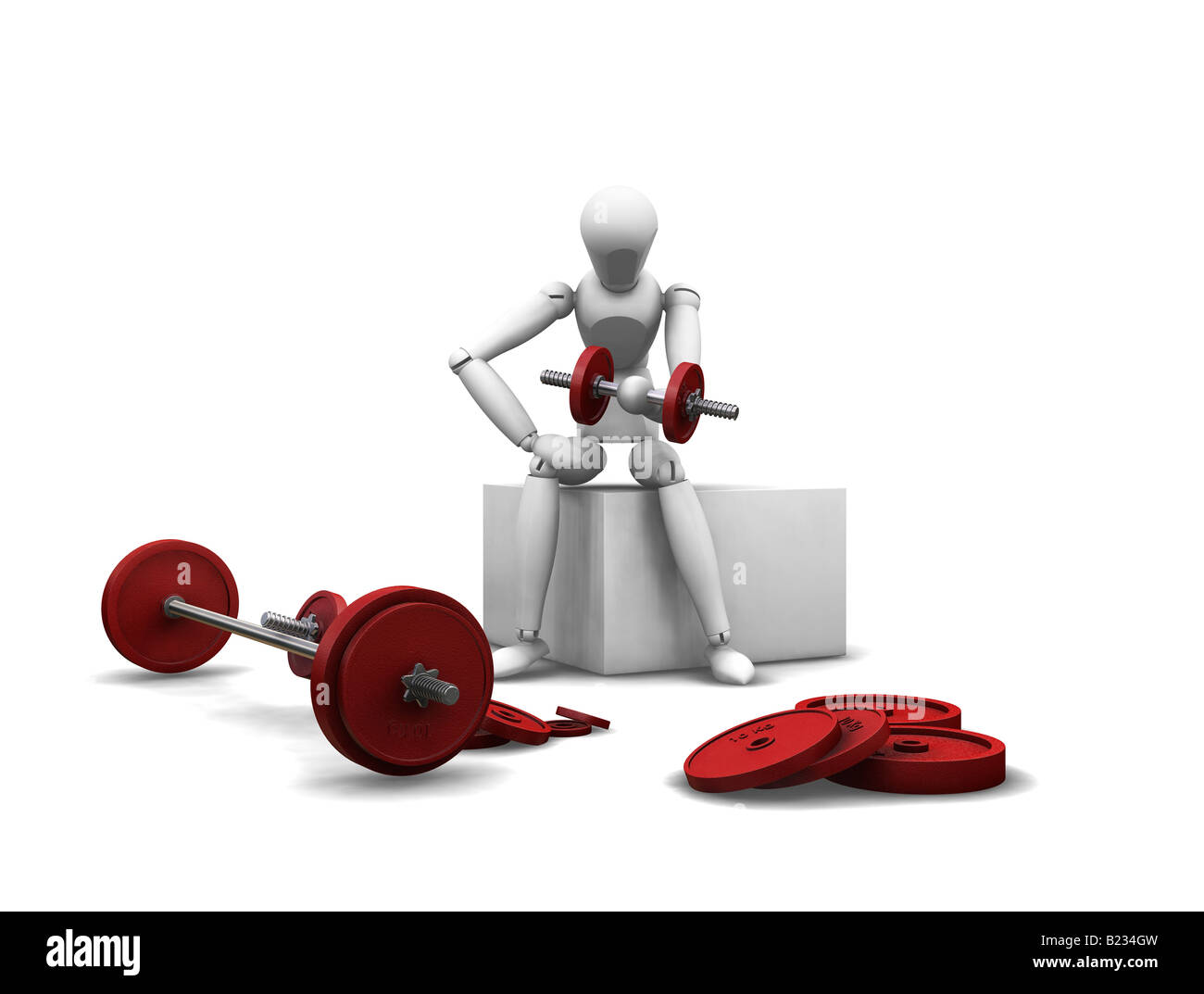 3D render of a man weight lifting on a white background Stock Photo