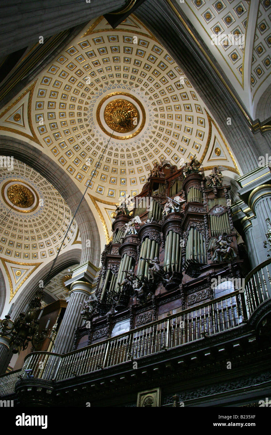 The Ceiling and Organ in Puebla Cathedral, Puebla City, Mexico Stock Photo