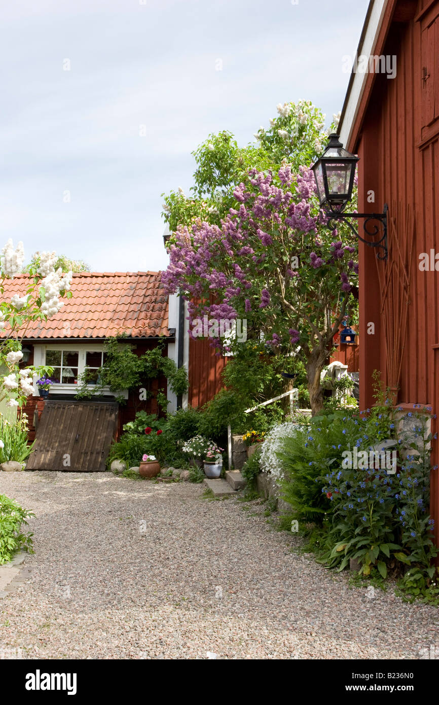 Old wooden buildings in the city of Strängnäs Sweden Stock Photo