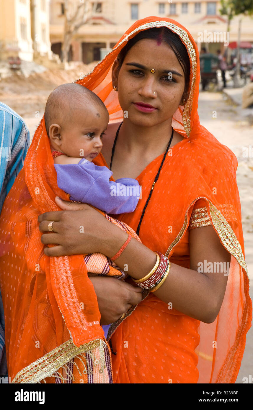 Mother with Child Jaipur Rajasthan India Stock Photo