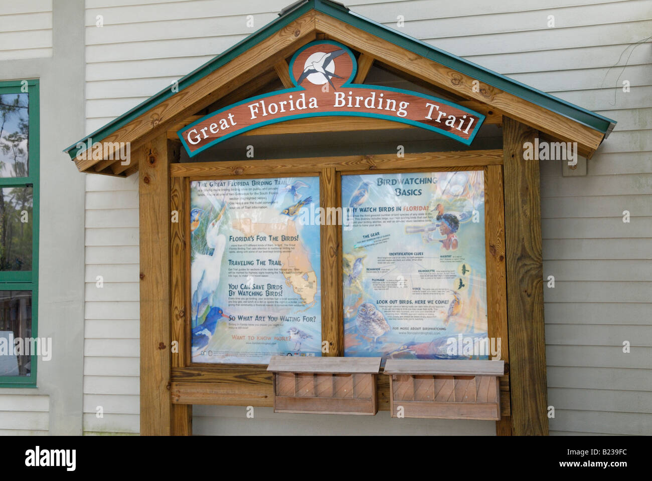 Sign explaining The Great Florida Birding Trail at Corkscrew Swamp Audubon Sanctuary Naples Stock Photo