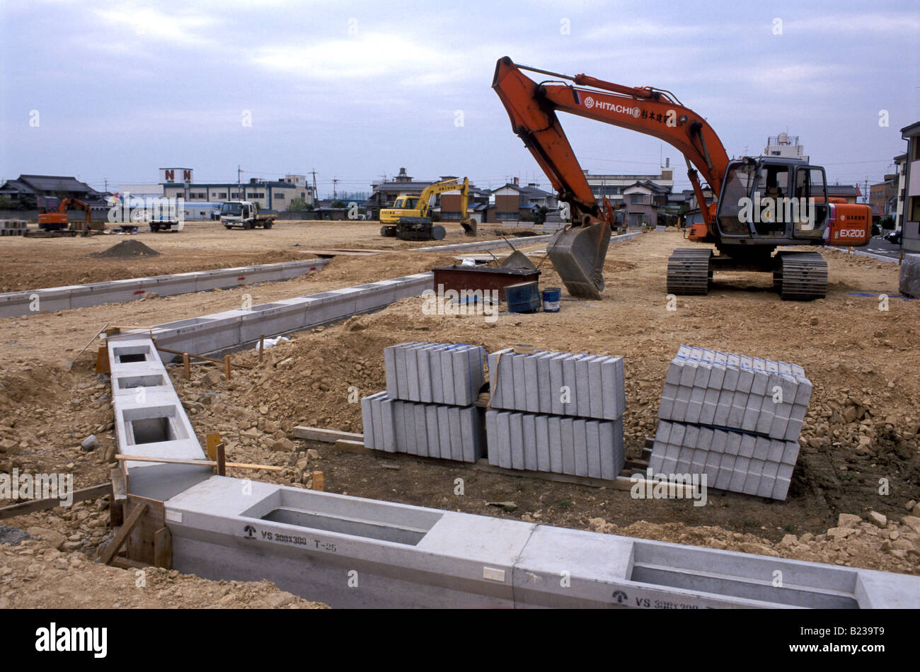 Construction site for new suburban home development in the countryside near a moderately sized Japanese city Stock Photo