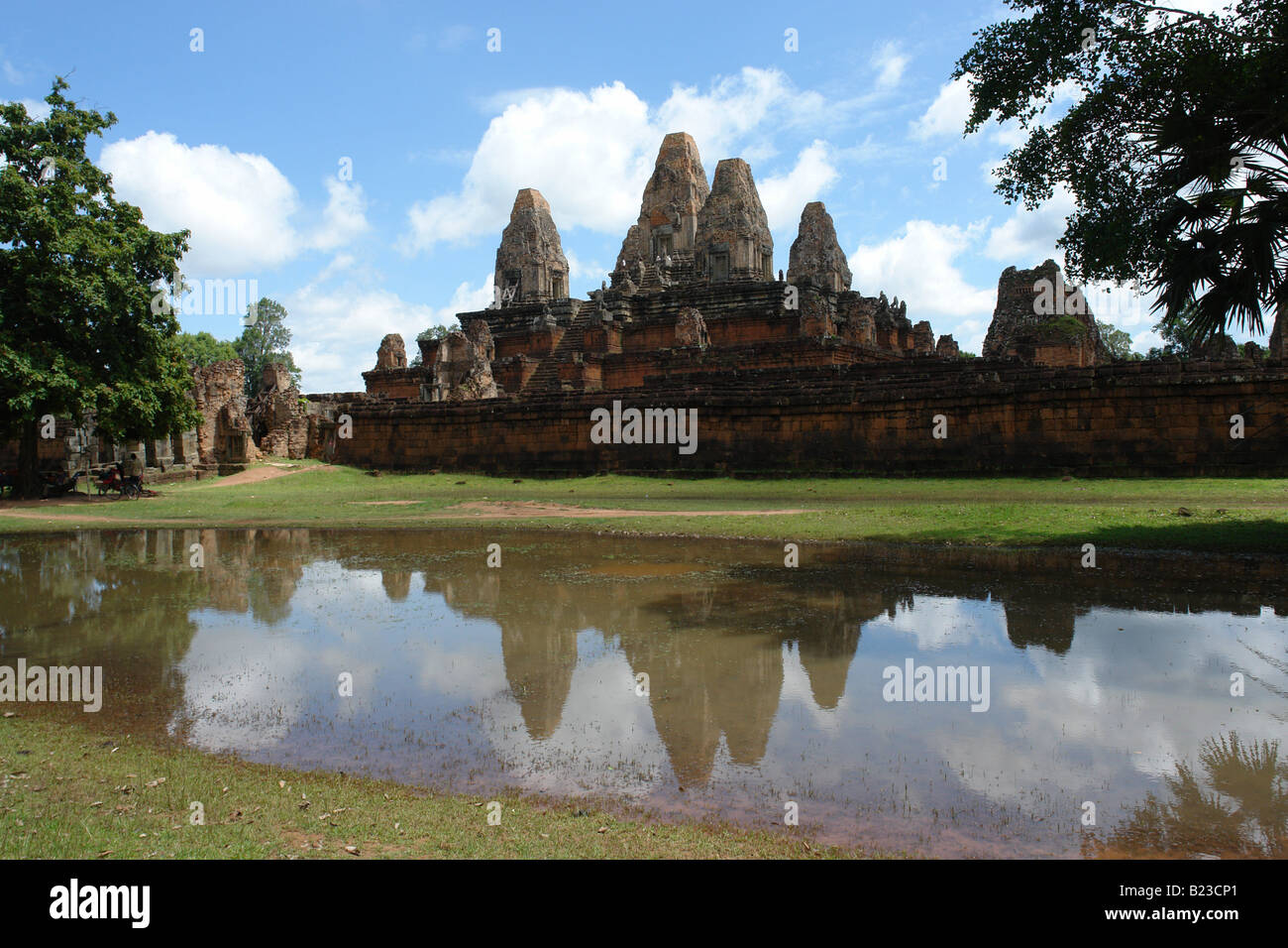 Pond in front of old ruins of temple Siem Reap Cambodia Stock Photo