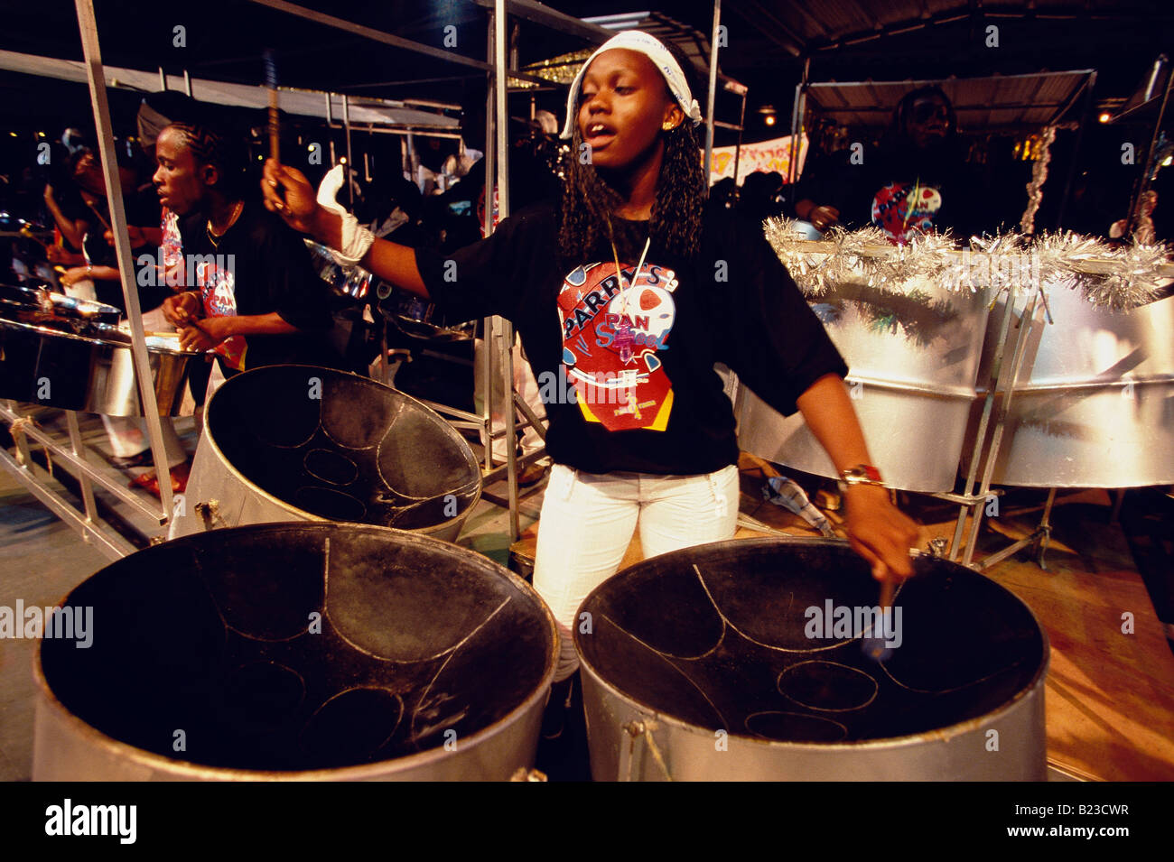 Steel Band Explosion Carnival gand standPort of Spain Trinidad Stock