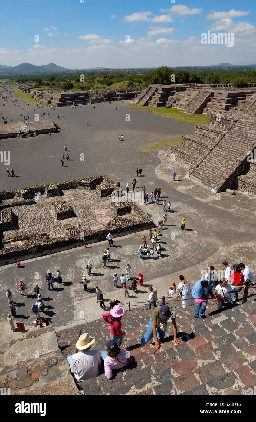 High angle view of tourists on steps of pyramid Stock Photo