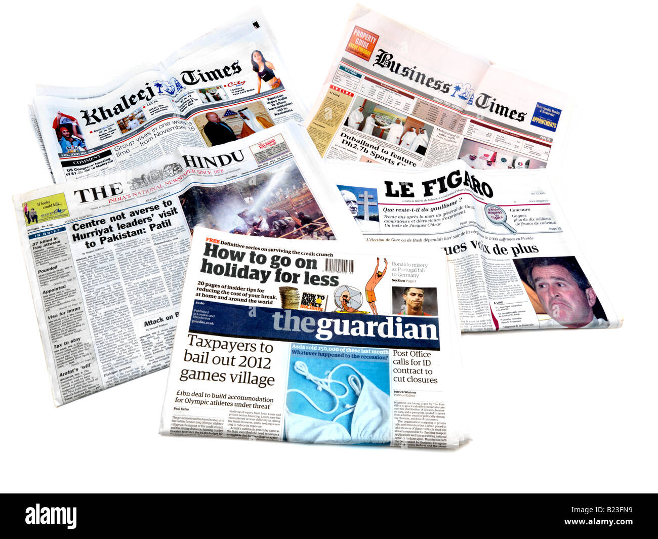 Collection of Newspapers Stock Photo