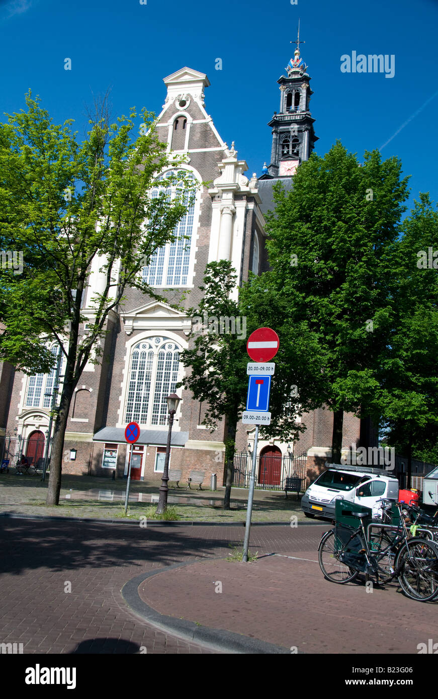 westerkerk wester church in westermarket plaza by anne frank house amsterdam holland netherlands Stock Photo