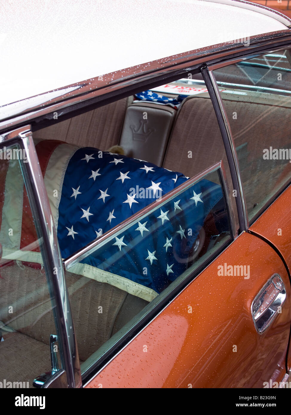 American car with flag Stock Photo Alamy
