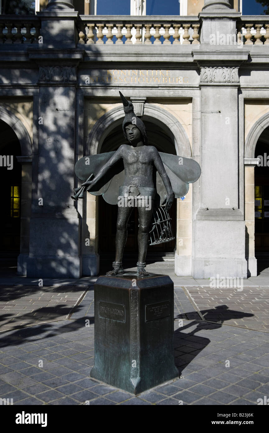 Sculpture, Statue Papageno, Bruges, Brugge, Flanders, Belgium, Europe Stock Photo